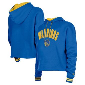 Women's New Era Royal Golden State Warriors Boxy Raw Edge Pullover Hoodie