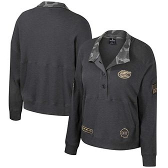 Women's Colosseum Heather Charcoal Florida Gators OHT Military Appreciation Payback Henley Thermal Sweatshirt
