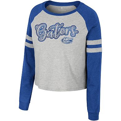 Women's Colosseum Heather Gray Florida Gators I'm Gliding Here Raglan Long Sleeve Cropped T-Shirt