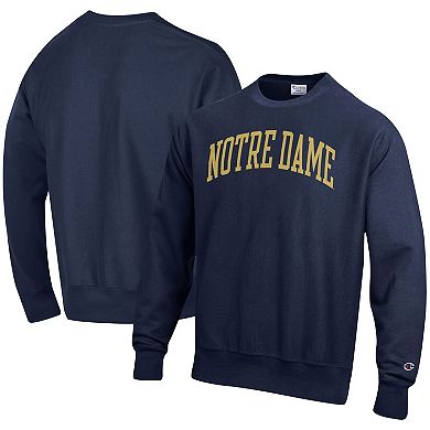 Men's Champion Navy Notre Dame Fighting Irish Arch Reverse Weave Pullover Sweatshirt