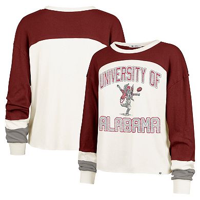 Women's '47 Cream Alabama Crimson Tide Double Header Curve Raglan Long Sleeve T-Shirt