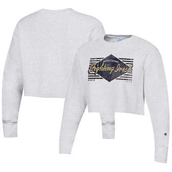 Women's Champion Heather Gray Notre Dame Fighting Irish Reverse Weave Cropped Pullover Sweatshirt