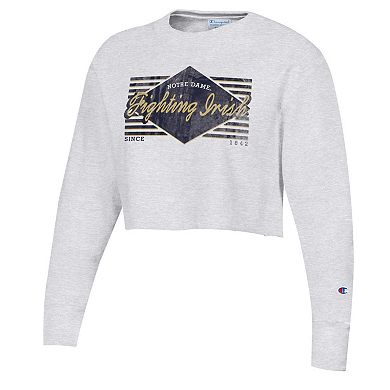Women's Champion Heather Gray Notre Dame Fighting Irish Reverse Weave Cropped Pullover Sweatshirt
