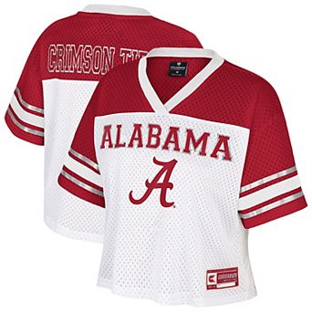 Women's Colosseum White Alabama Crimson Tide Treasure Cropped Football Jersey