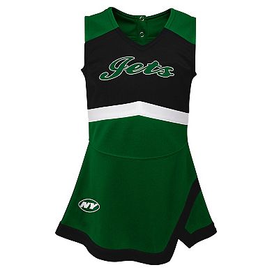 Girls Toddler Green New York Jets Cheer Captain Dress with Bloomers