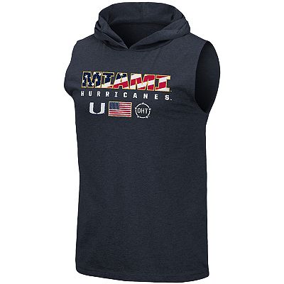 Men s Colosseum Navy Miami Hurricanes OHT Military Appreciation Americana Hoodie Sleeveless T Shirt