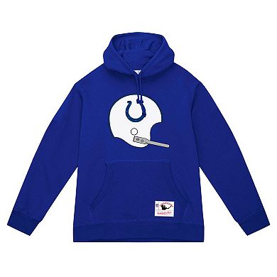 Men's Mitchell & Ness Royal Indianapolis Colts Helmet Logo Vintage Pullover Hoodie