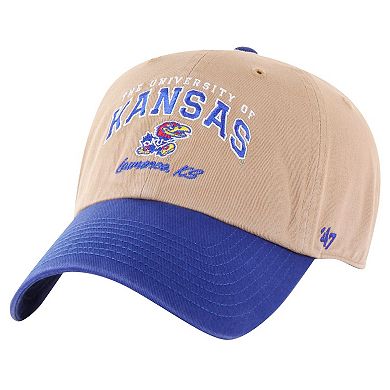 Men's '47 Khaki Kansas Jayhawks Local Clean Up Adjustable Hat