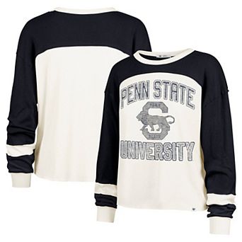 Women's '47 Cream Penn State Nittany Lions Double Header Curve Raglan Long Sleeve T-Shirt