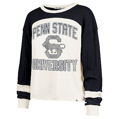 Women's '47 Cream Penn State Nittany Lions Double Header Curve Raglan Long Sleeve T-Shirt