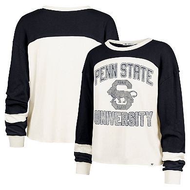 Women's '47 Cream Penn State Nittany Lions Double Header Curve Raglan Long Sleeve T-Shirt
