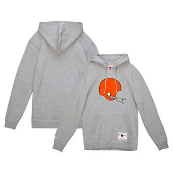 Men's Mitchell & Ness Heather Gray Cleveland Browns Helmet Logo Vintage Pullover Hoodie