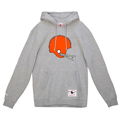 Men's Mitchell & Ness Heather Gray Cleveland Browns Helmet Logo Vintage Pullover Hoodie