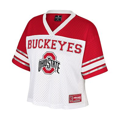 Women's Colosseum White Ohio State Buckeyes Treasure Cropped Football Jersey