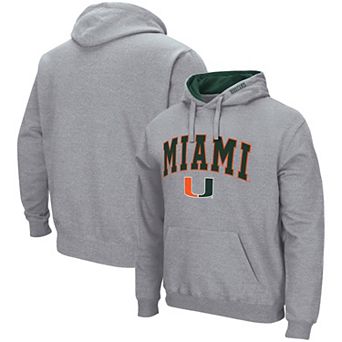Men's Colosseum Heather Gray Miami Hurricanes Arch & Logo 3.0 Pullover Hoodie