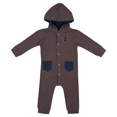 Newborn & Infant Colosseum Charcoal Illinois Fighting Illini Zando-Zan Waffle Full-Snap Hooded Romper