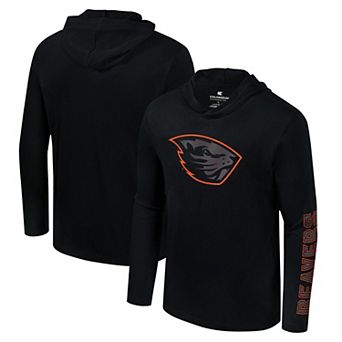 Men's Colosseum Black Oregon State Beavers Color Pop Active Blend 2-Hit Long Sleeve Hooded T-Shirt