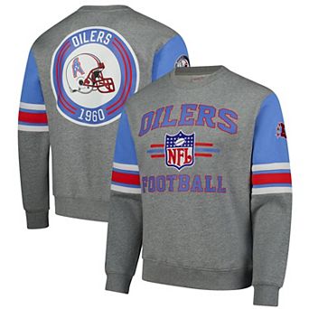 Men's Mitchell & Ness Heather Gray Houston Oilers All Over 4.0 Vintage Logo Pullover Sweatshirt