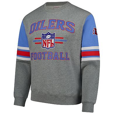 Men's Mitchell & Ness Heather Gray Houston Oilers All Over 4.0 Vintage Logo Pullover Sweatshirt