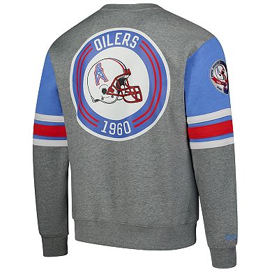 Men's Mitchell & Ness Heather Gray Houston Oilers All Over 4.0 Vintage Logo Pullover Sweatshirt