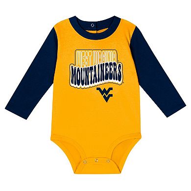 Infant Navy West Virginia Mountaineers Double Up Long Sleeve Bodysuit & Pant Set