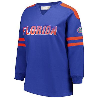 Women's Fanatics Royal Florida Gators Plus Size Contrast Sleeve Fleece Pullover Sweatshirt