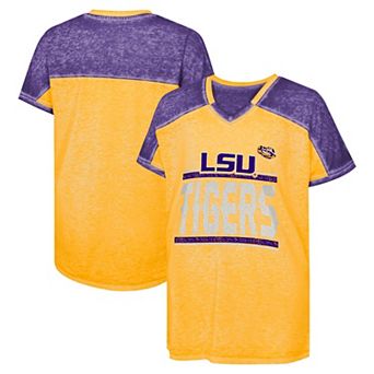 Girls Youth Purple LSU Tigers Up for Anything Colorblock Dolman V-Neck T-Shirt