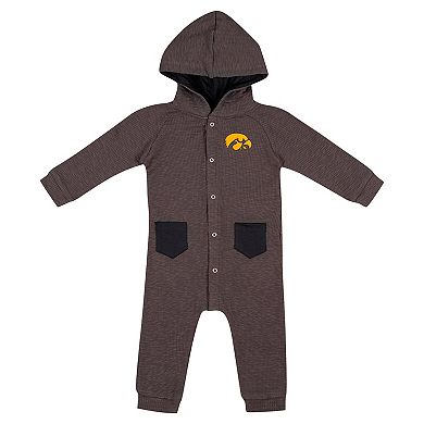 Newborn & Infant Colosseum Charcoal Iowa Hawkeyes Zando-Zan Waffle Full-Snap Hooded Romper