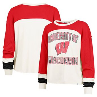 Women's '47 Cream Wisconsin Badgers Double Header Curve Raglan Long Sleeve T-Shirt