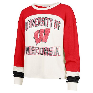 Women's '47 Cream Wisconsin Badgers Double Header Curve Raglan Long Sleeve T-Shirt