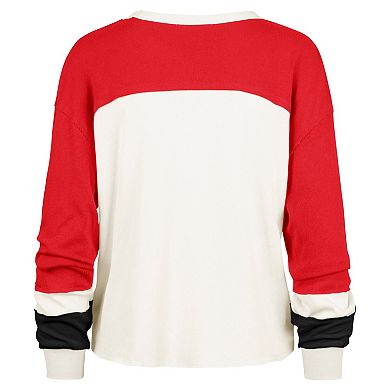 Women's '47 Cream Wisconsin Badgers Double Header Curve Raglan Long Sleeve T-Shirt