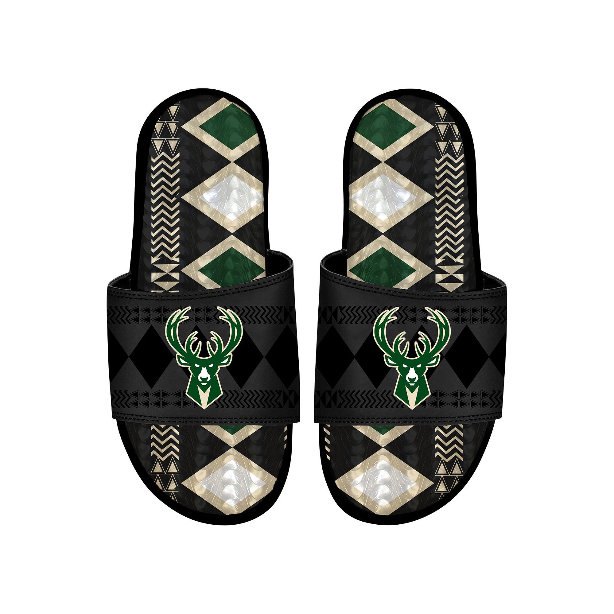 Mens ISlide Black Milwaukee Bucks Shooting Touch Rwanda Pattern Gel Slide 