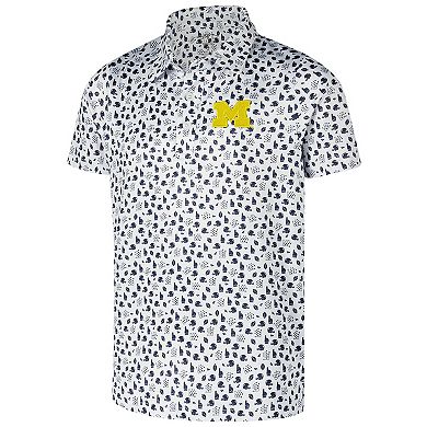 Youth Garb White Michigan Wolverines Earnest Allover Print Polo