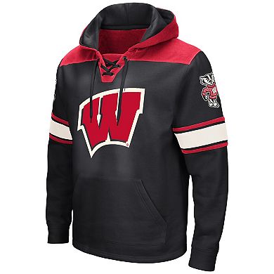 Men's Colosseum Black Wisconsin Badgers Big & Tall Hockey Lace-Up Pullover Hoodie