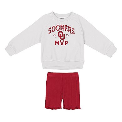 Girls Toddler Colosseum White/Crimson Oklahoma Sooners Beta Fleece Sweatshirt and Shorts Set
