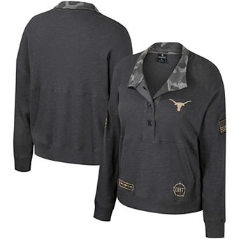 Women's Colosseum Heather Charcoal Texas Longhorns OHT Military Appreciation Payback Henley Thermal Sweatshirt