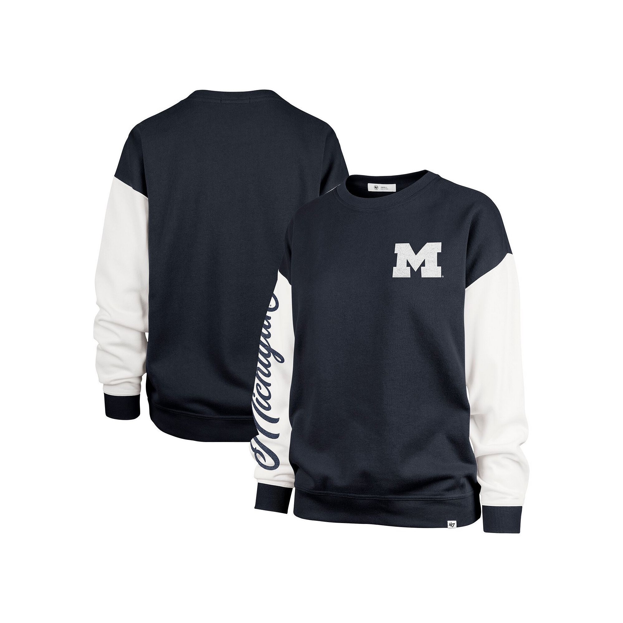 Womens 47  Navy Michigan Wolverines Double Header Rise Andie Pullover Swe