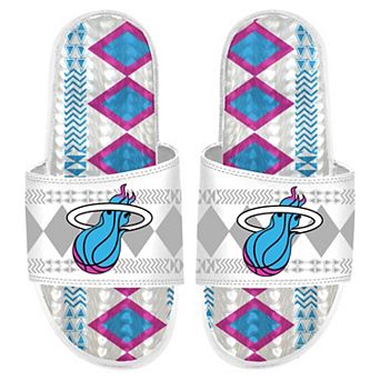 Men's ISlide White Miami Heat Shooting Touch Rwanda Pattern Gel Slide Sandals