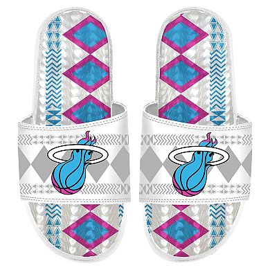 Men's ISlide White Miami Heat Shooting Touch Rwanda Pattern Gel Slide Sandals