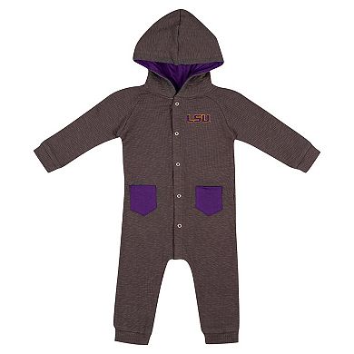 Newborn & Infant Colosseum Charcoal LSU Tigers Zando-Zan Waffle Full-Snap Hooded Romper