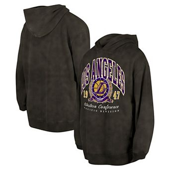 Unisex New Era Charcoal Los Angeles Lakers Oversized Essentials Pigment Wash Fleece Pullover Hoodie