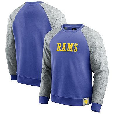 Men's Darius Rucker Collection by Fanatics Heather Gray/Royal Los Angeles Rams Colorblock Pullover Sweatshirt
