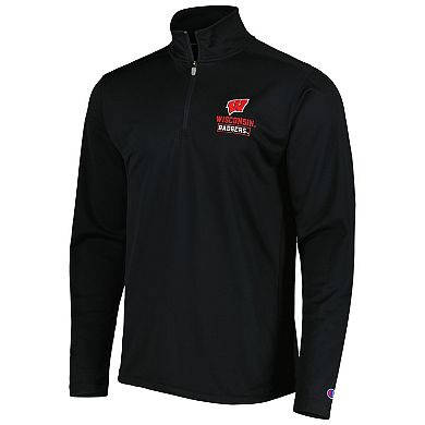 Men's Champion Black Wisconsin Badgers Textured Quarter-Zip Jacket