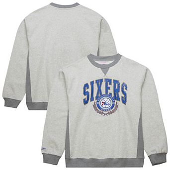 Men's Mitchell & Ness Heather Gray Philadelphia 76ers Vintage Logo Pullover Sweatshirt