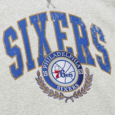 Men's Mitchell & Ness Heather Gray Philadelphia 76ers Vintage Logo Pullover Sweatshirt
