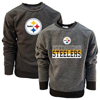 Youth Wes & Willy Black Pittsburgh Steelers Reversible Fleece Pullover Sweatshirt