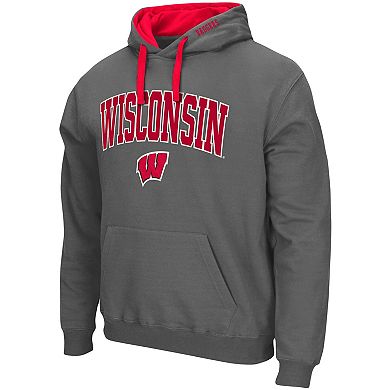 Men's Colosseum Charcoal Wisconsin Badgers Big & Tall Arch & Logo 2.0 Pullover Hoodie
