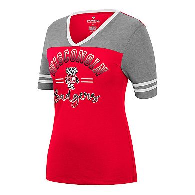 Women's Colosseum Red/Heathered Gray Wisconsin Badgers There You Are V-Neck T-Shirt
