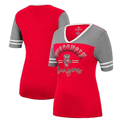 Women's Colosseum Red/Heathered Gray Wisconsin Badgers There You Are V-Neck T-Shirt