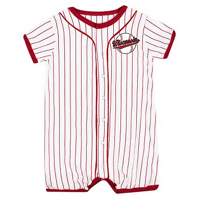 Newborn & Infant Colosseum White Wisconsin Badgers Pinstripe Dusty Romper